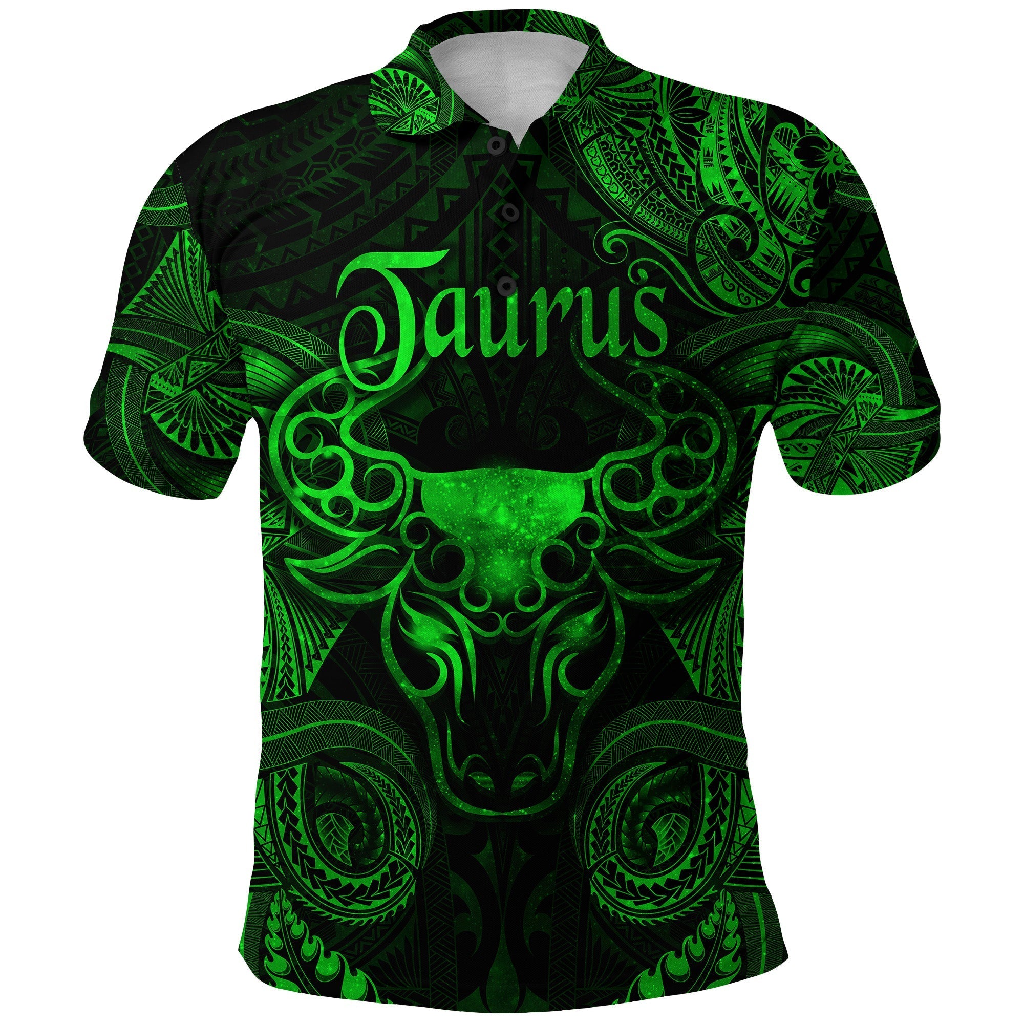 Custom Taurus Zodiac Polynesian Polo Shirt Unique Style Green LT8 - Wonder Print Shop