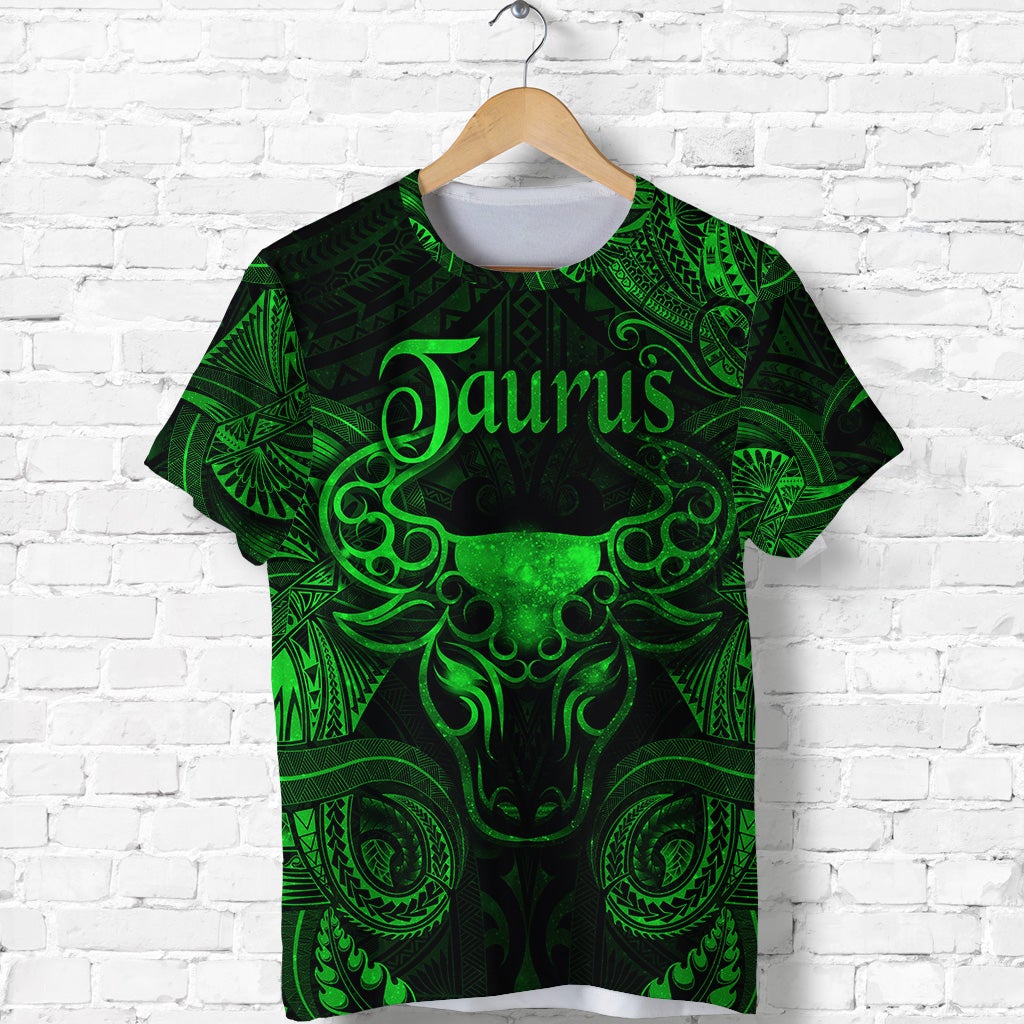 Custom Taurus Zodiac Polynesian T Shirt Unique Style Green LT8 - Wonder Print Shop