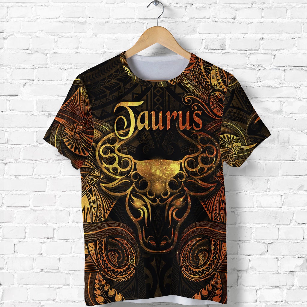 Custom Taurus Zodiac Polynesian T Shirt Unique Style Gold LT8 - Wonder Print Shop