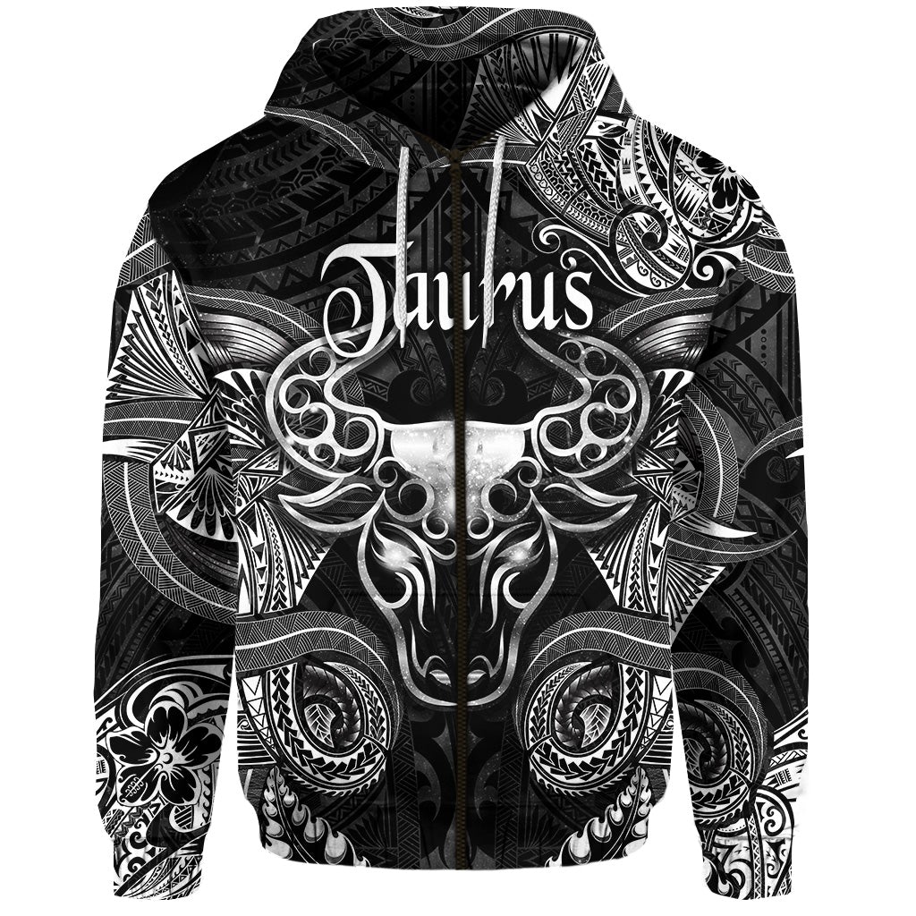 Taurus Zodiac Polynesian Zip Hoodie Unique Style Black LT8 - Wonder Print Shop