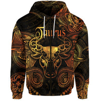 Custom Taurus Zodiac Polynesian Zip Hoodie Unique Style Gold LT8 - Wonder Print Shop