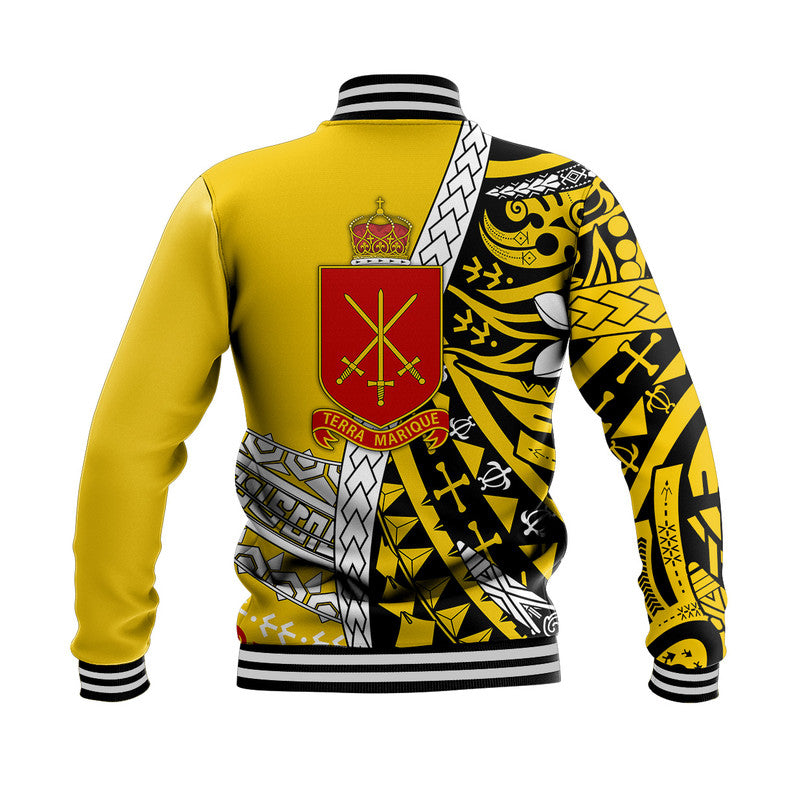 Tonga Terra Marique Baseball Jacket Gold Polynesian Minimalist Style LT9 - Wonder Print Shop