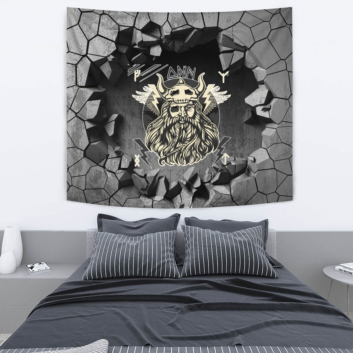 Viking Tapestry - The Harsh God Odin Against The Background Of Red Sun Tapestry RLT12 - Wonder Print Shop