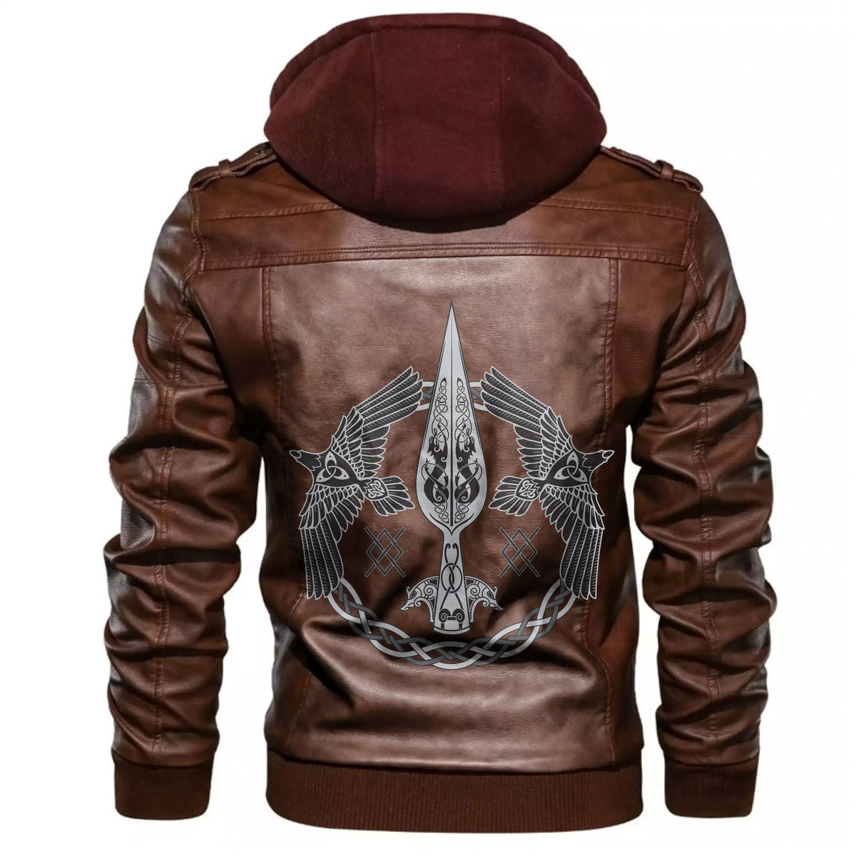 Viking The Spear Of The God Odin Gungnir Two Ravens Leather Jacket RLT12 - Wonder Print Shop