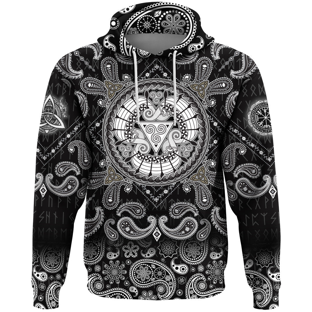 Viking Hoodie The Three Scandinavian Ships Drakkar with Bandana Paisley Style RLT12 - Wonder Print Shop