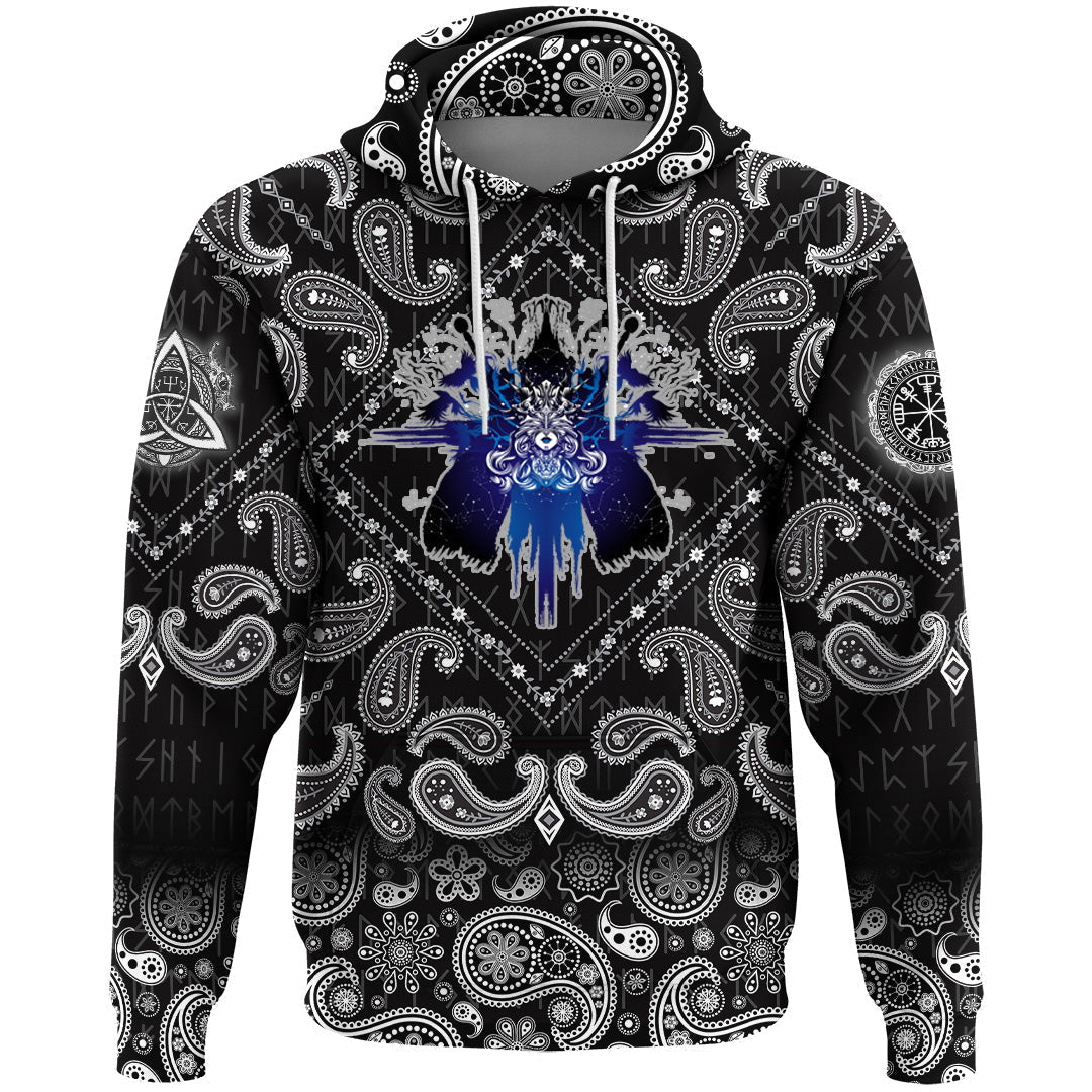 Viking Hoodie The Valkyrie At The Starry Sky Through Which Flies Flock Of Birds with Bandana Paisley Style RLT12 - Wonder Print Shop