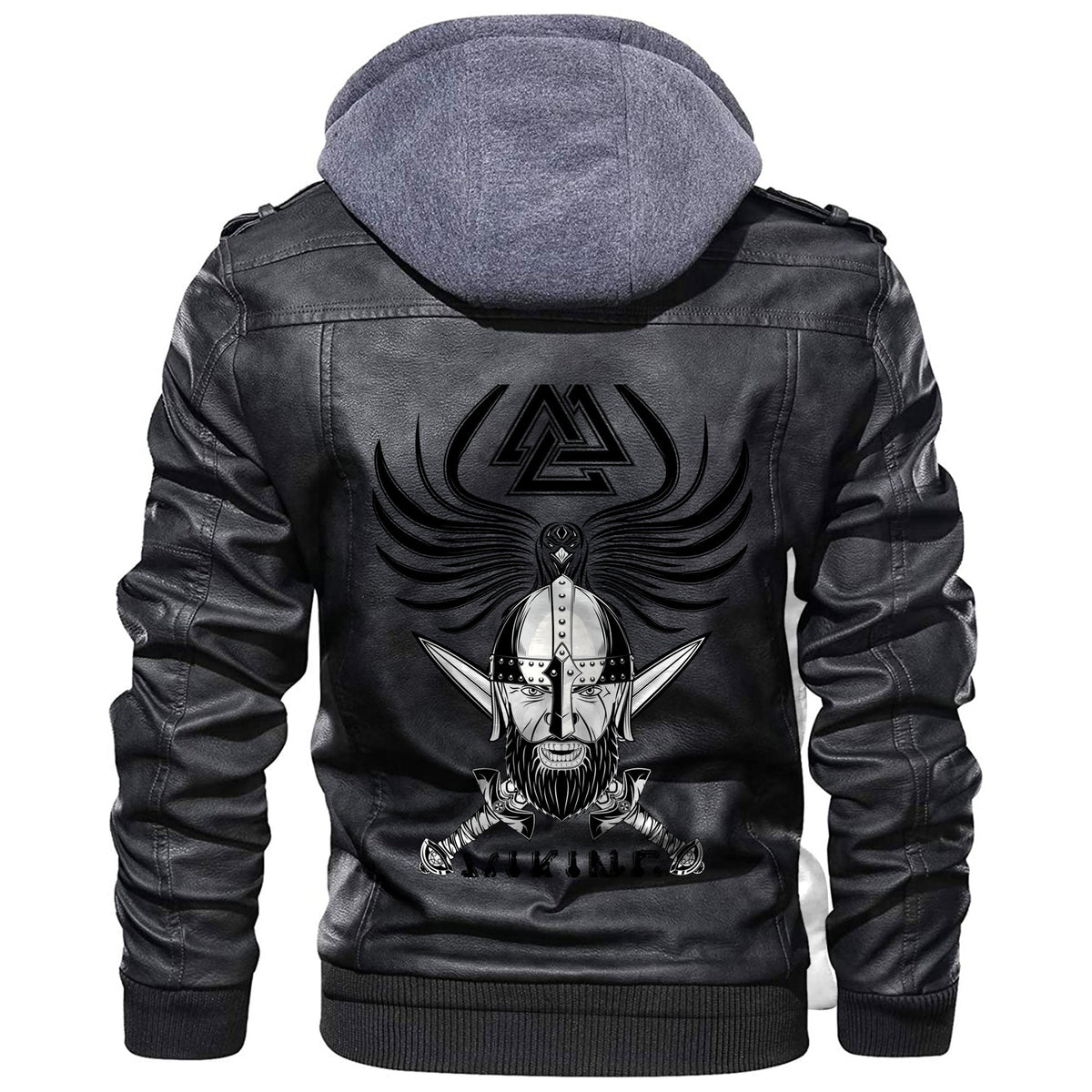 Viking The Head Crossed Swords and Raven Leather Jacket RLT12 - Wonder Print Shop