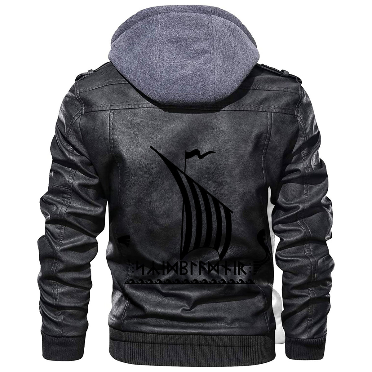 Viking The Ship Skidbladnir Made Of Planks Its Name Written In Runes Leather Jacket RLT12 - Wonder Print Shop