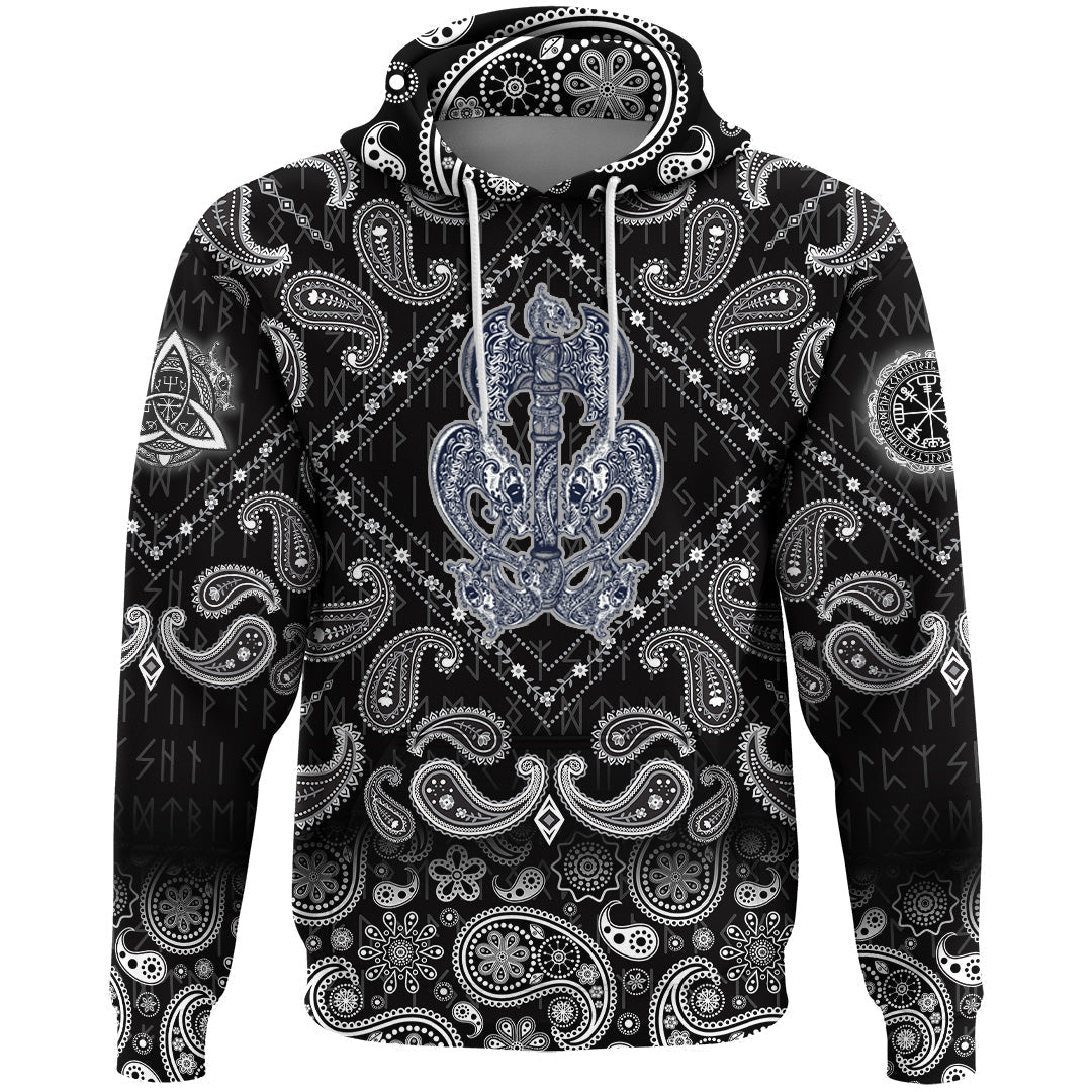 Viking Hoodie Thors Hammer Axe Viking with Bandana Paisley Style RLT12 - Wonder Print Shop
