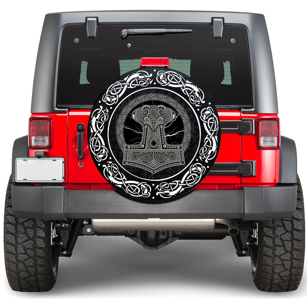 Viking Thor's Hammer Mjollnir Against The Backdrop Of The Glittering Lightning Viking Spare Tire Cover RLT12 - Wonder Print Shop