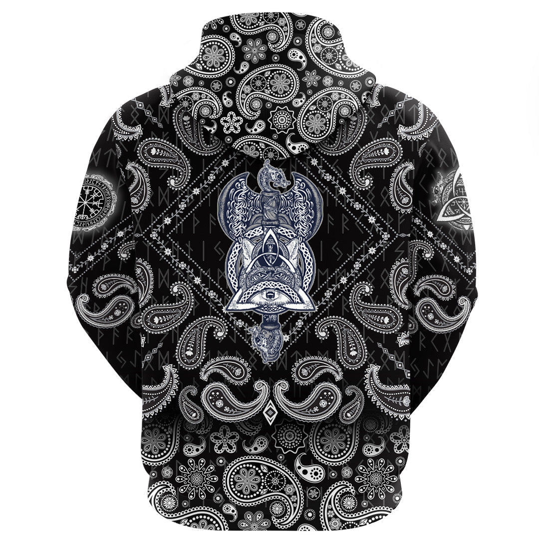 Viking Hoodie Thors Hammer Tattoo Axe Warrior Fox Celtic Style with Bandana Paisley Style RLT12 - Wonder Print Shop