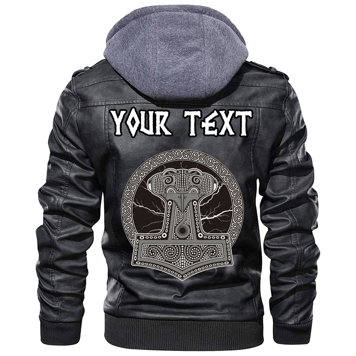 (Custom) Wonder Print Shop - Thor's Hammer Mjollnir Against The Backdrop Of The Glittering Lightning Leather Jacket RLT12 - Wonder Print Shop