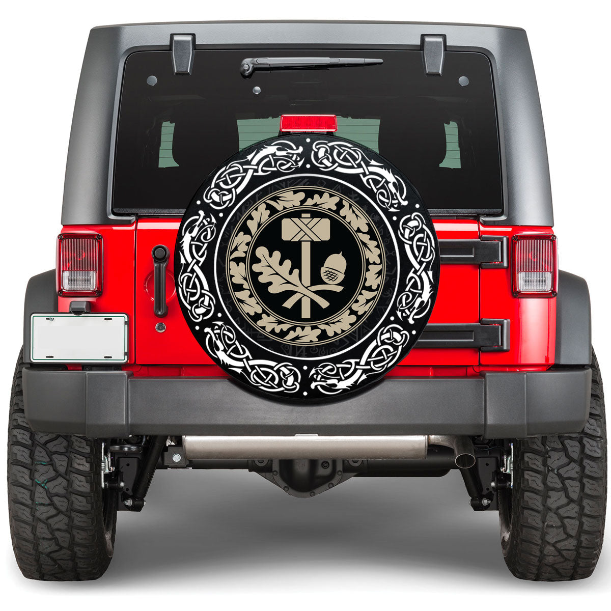 Viking Thors Hammer Mjolnir and The Scandinavian Oak Leaf Ornament Viking Spare Tire Cover RLT12 - Wonder Print Shop