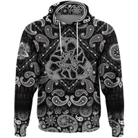 Viking Hoodie Three Wolves Fantasy Ornament Black and White with Bandana Paisley Style RLT12 - Wonder Print Shop