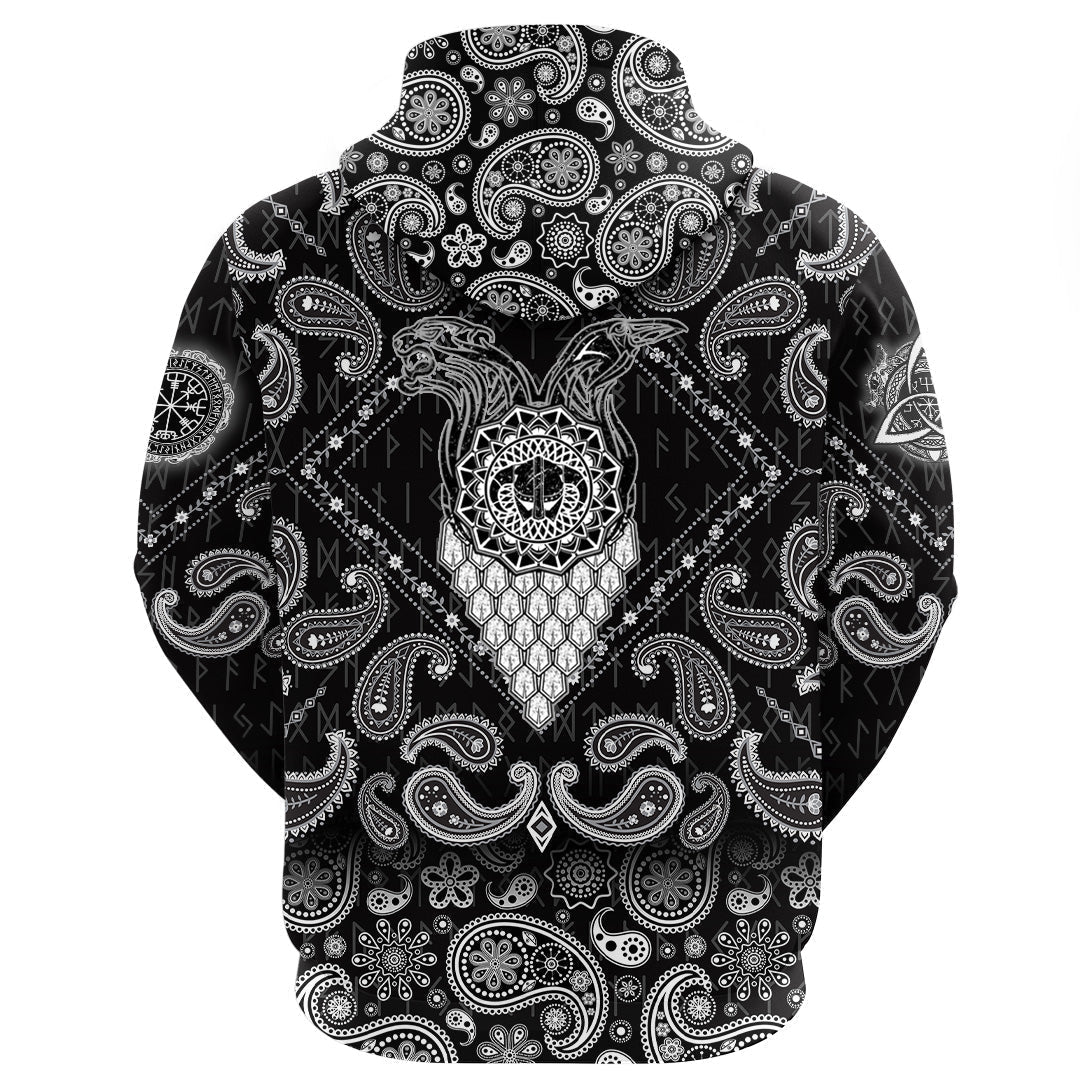 Viking Hoodie Tiger and Raven Vikings Helmet with Bandana Paisley Style RLT12 - Wonder Print Shop