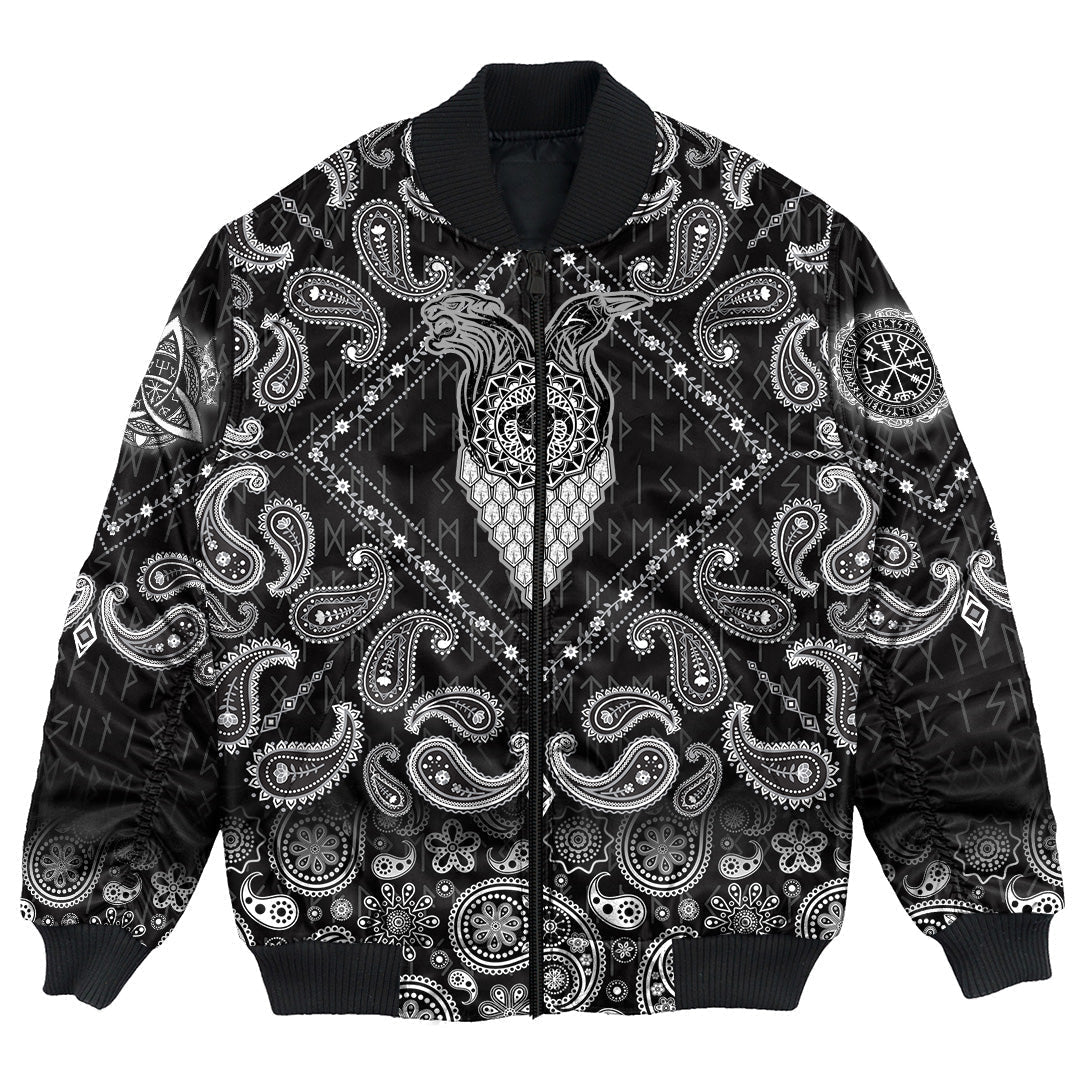 Viking Bomber Jacket Tiger and Raven Vikings Helmet with Bandana Paisley Style RLT12 - Wonder Print Shop