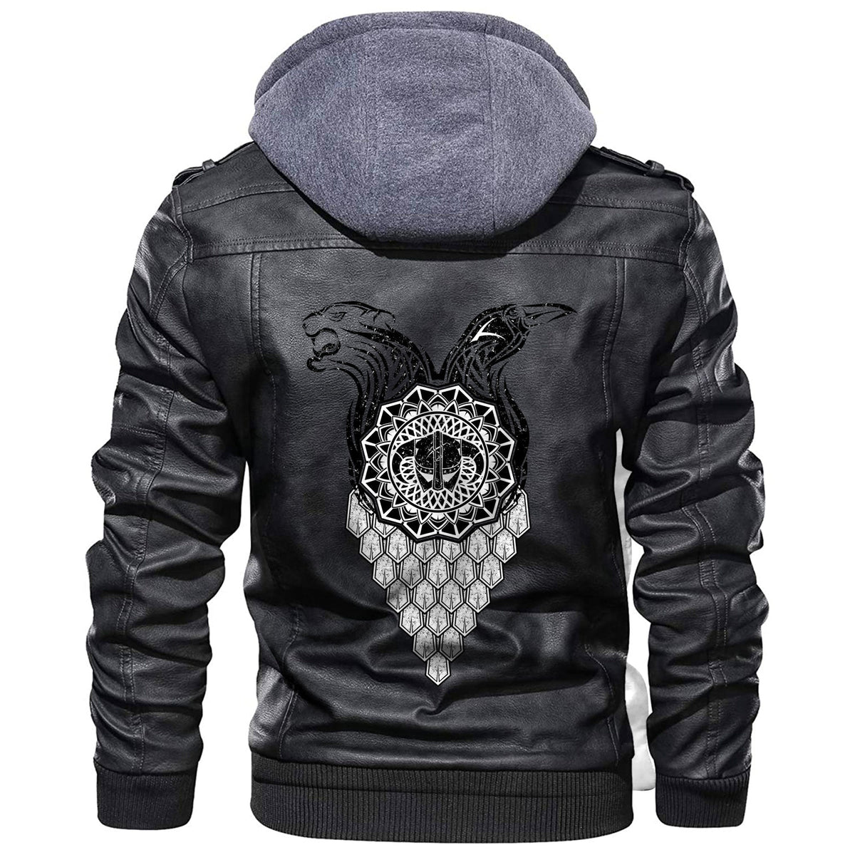 Viking Tiger and Raven and Viking's Helmet Leather Jacket RLT12 - Wonder Print Shop