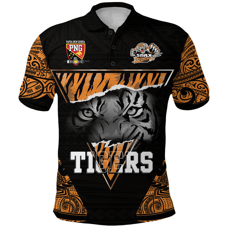 Custom Papua New Guinea Lae Snax Tigers Polo Shirt Polynesian Tiger Face - Wonder Print Shop