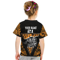 Black T-shirt back: “YOUR NAME 21” over tiger face with tribal orange side panels.