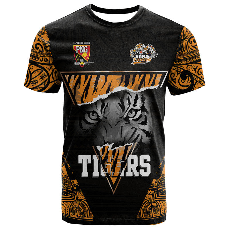 Custom Papua New Guinea Lae Snax Tigers T Shirt Polynesian Tiger Face - Wonder Print Shop