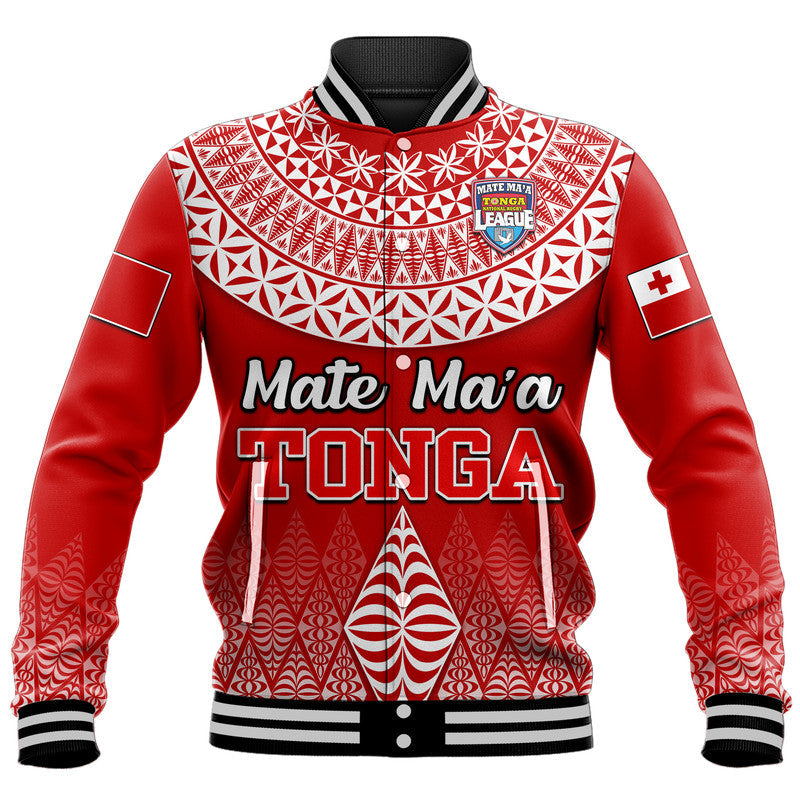 Custom Personalised Mate Ma'a Tonga Rugby Baseball Jacket Tongan Kupesi Ngatu Style LT9 - Wonder Print Shop