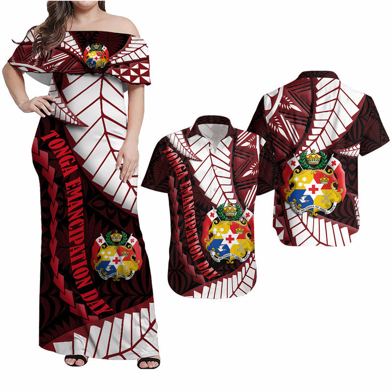Gift For Couple - Tonga Emancipation Day Matching Hawaiian Shirt And Dress Kupesi Pattern No.2 Black LT9 - Wonder Print Shop