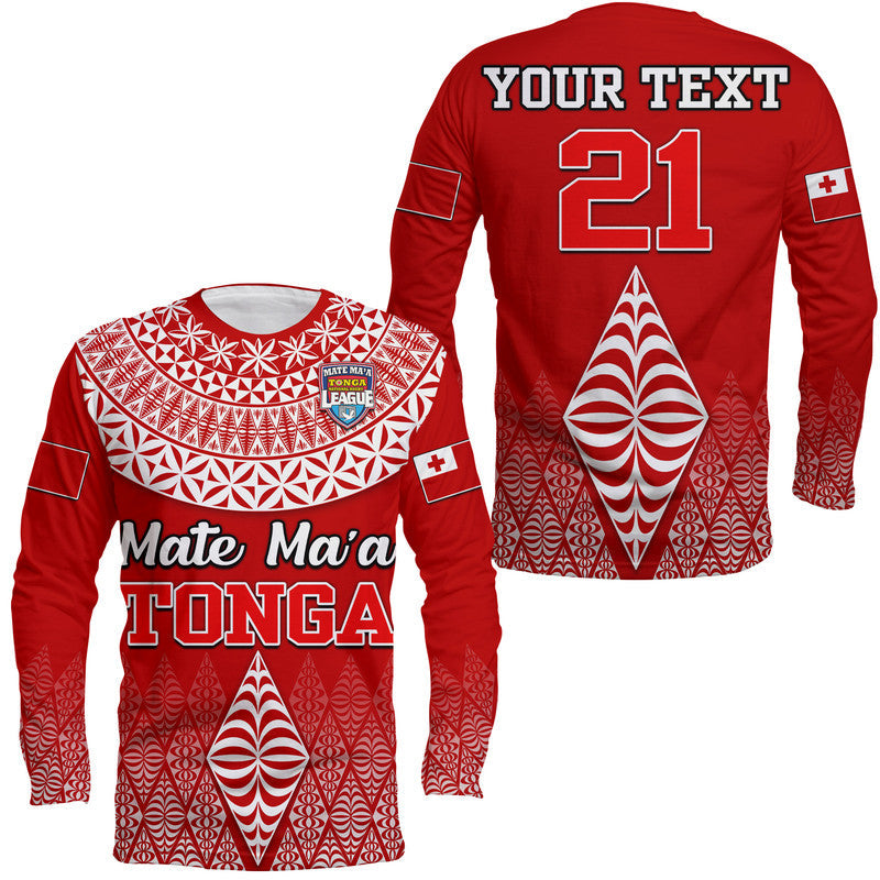 Custom Personalised Mate Ma'a Tonga Rugby Long Sleeve Shirt Tongan Kupesi Ngatu Style - Wonder Print Shop