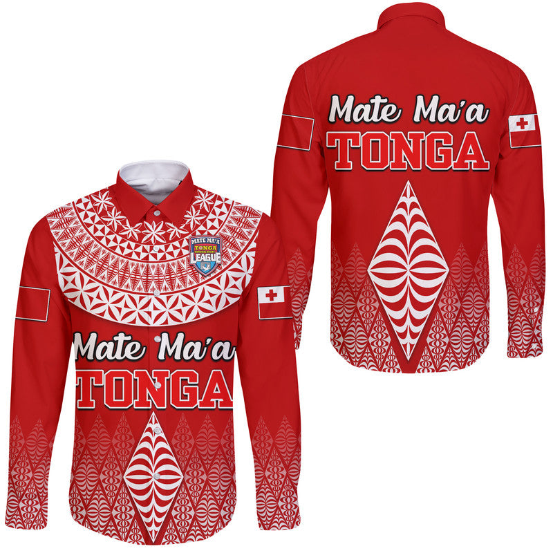 Mate Ma'a Tonga Rugby Hawaii Long Sleeve Button Shirt Tongan Kupesi Ngatu Style - Wonder Print Shop