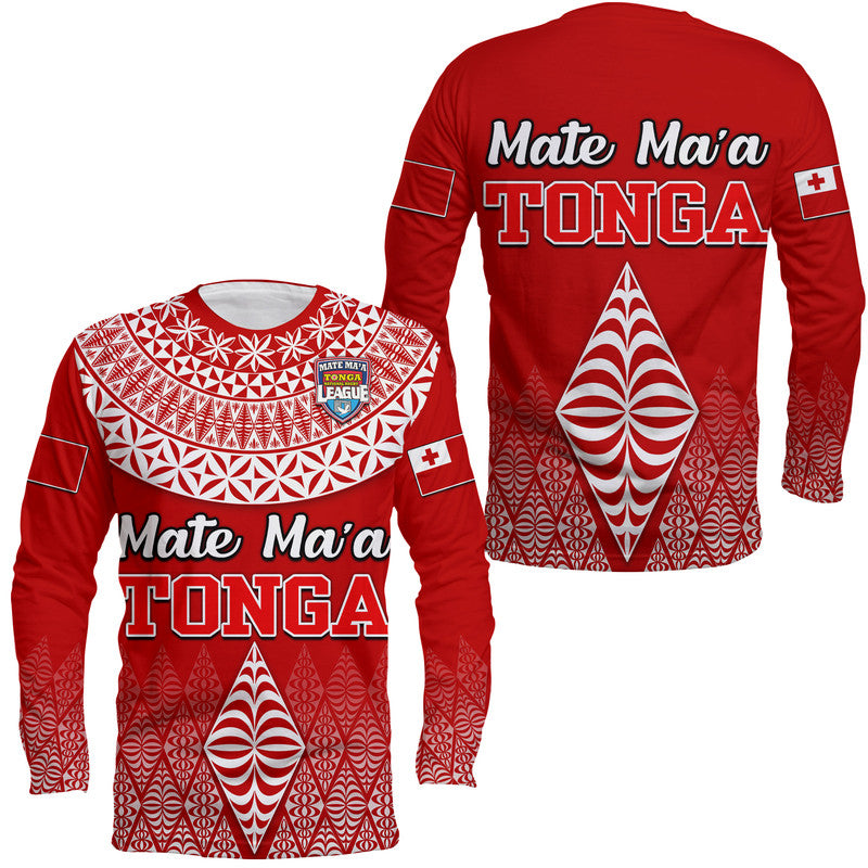 Mate Ma'a Tonga Rugby Long Sleeve Shirt Tongan Kupesi Ngatu Style - Wonder Print Shop