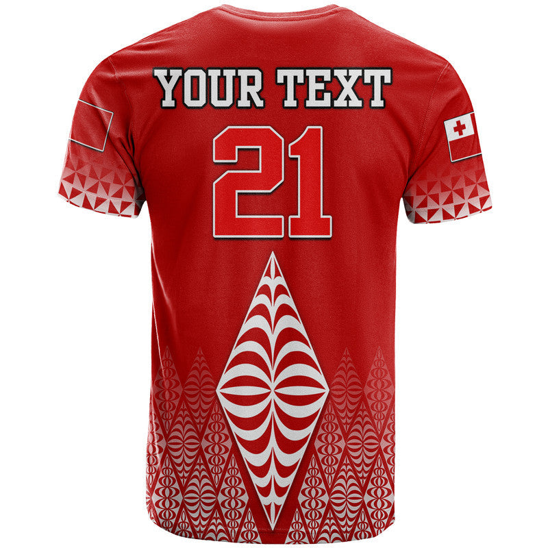 Red rugby t-shirt back with 'YOUR TEXT' and large number 21 graphic
