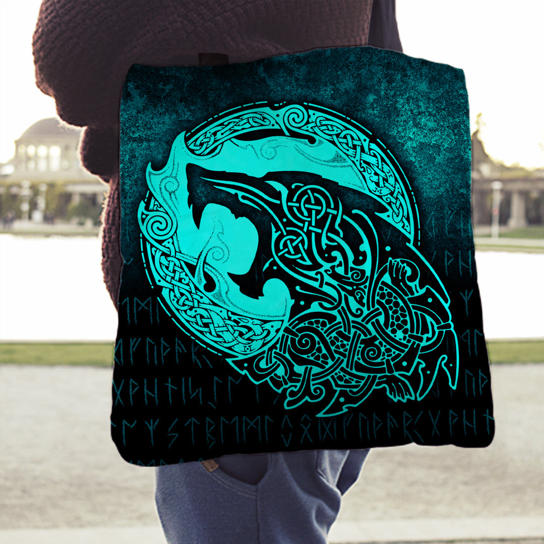 viking-tote-bag-fenrir-viking-3d-tattoo-cyan-version-tote-bag