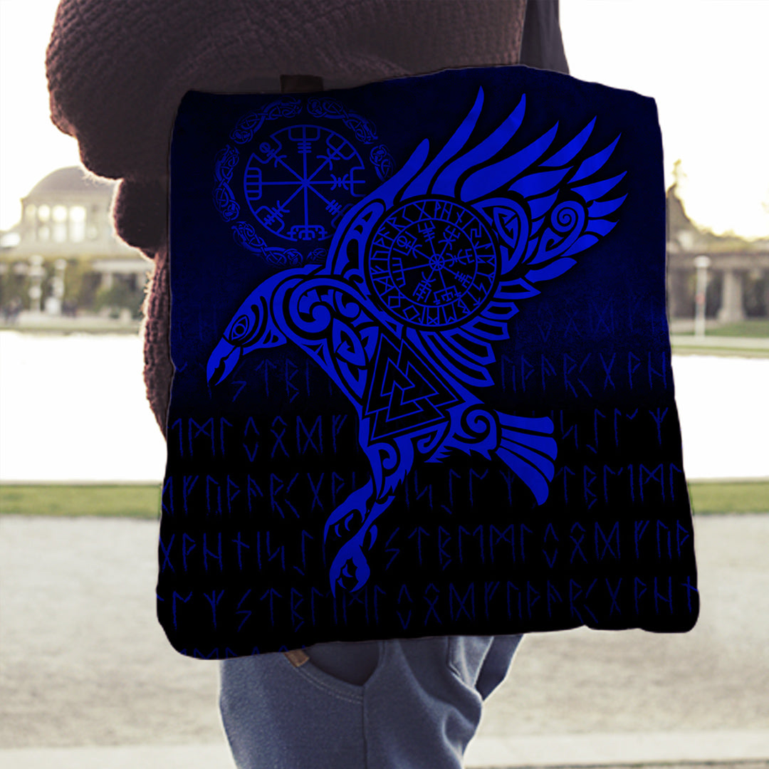 viking-tote-bag-raven-vegvisir-tattoo-blue-version-tote-bag