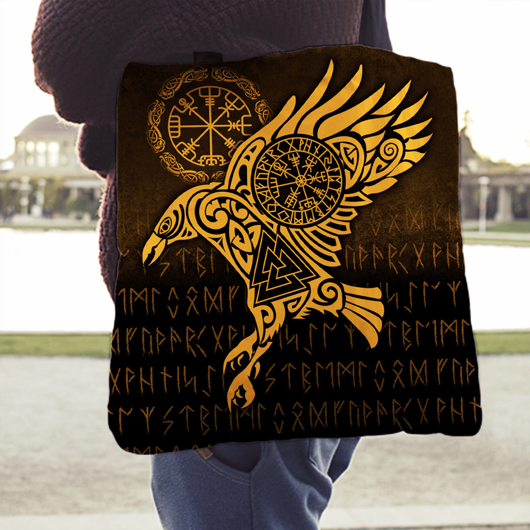 viking-tote-bag-raven-vegvisir-tattoo-gold-version-tote-bag