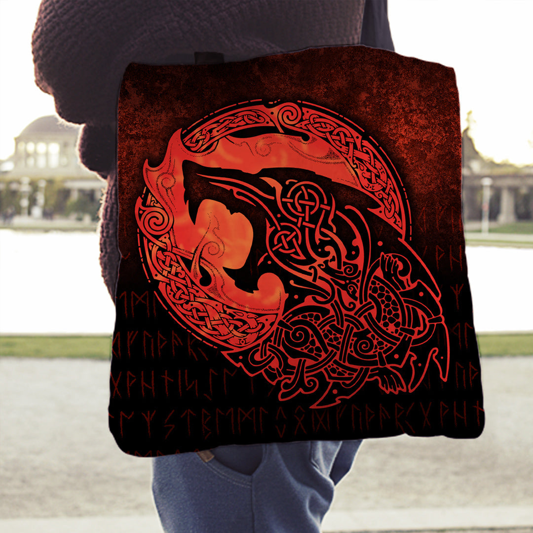 viking-tote-bag-fenrir-viking-3d-tattoo-orange-version-tote-bag