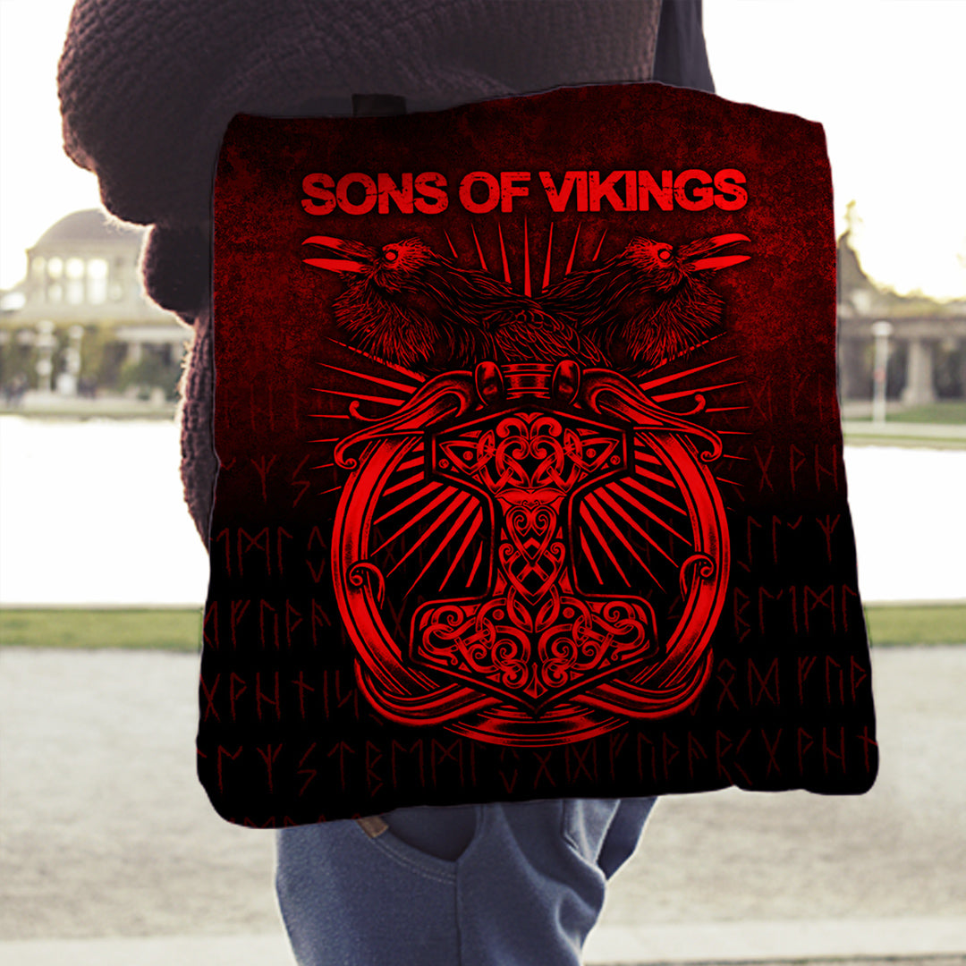 viking-tote-bag-vikings-ravens-mjolnir-red-version-tote-bag