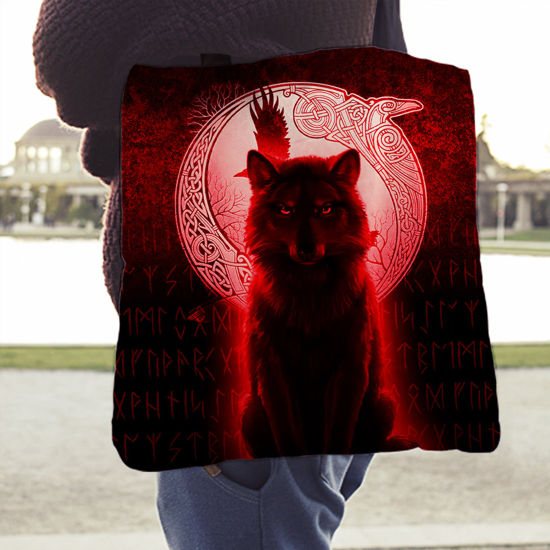 viking-tote-bag-fenrir-viking-wolf-red-version-tote-bag