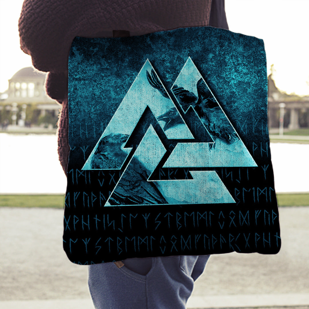 viking-tote-bag-huginn-muninn-ravens-from-odin-viking-cyan-version-tote-bag