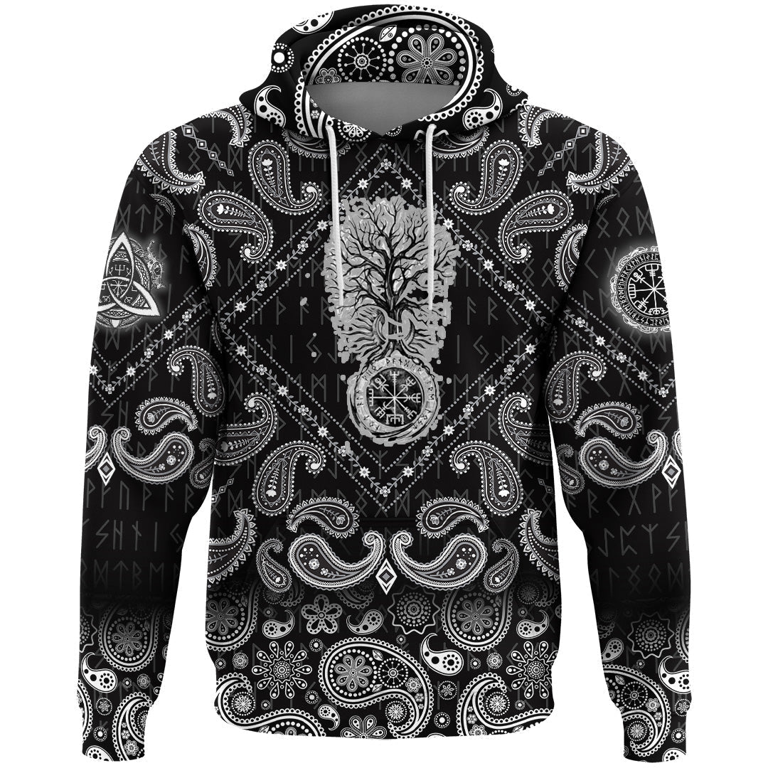 Viking Hoodie Tree With Traditional Vegvisir and Historical Sun with Bandana Paisley Style RLT12 - Wonder Print Shop