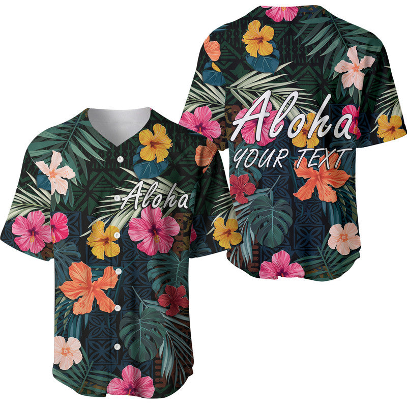 Custom Personalised Hawaii Baseball Jersey Tribal Elements And Hibiscus Version LT9 - Wonder Print Shop