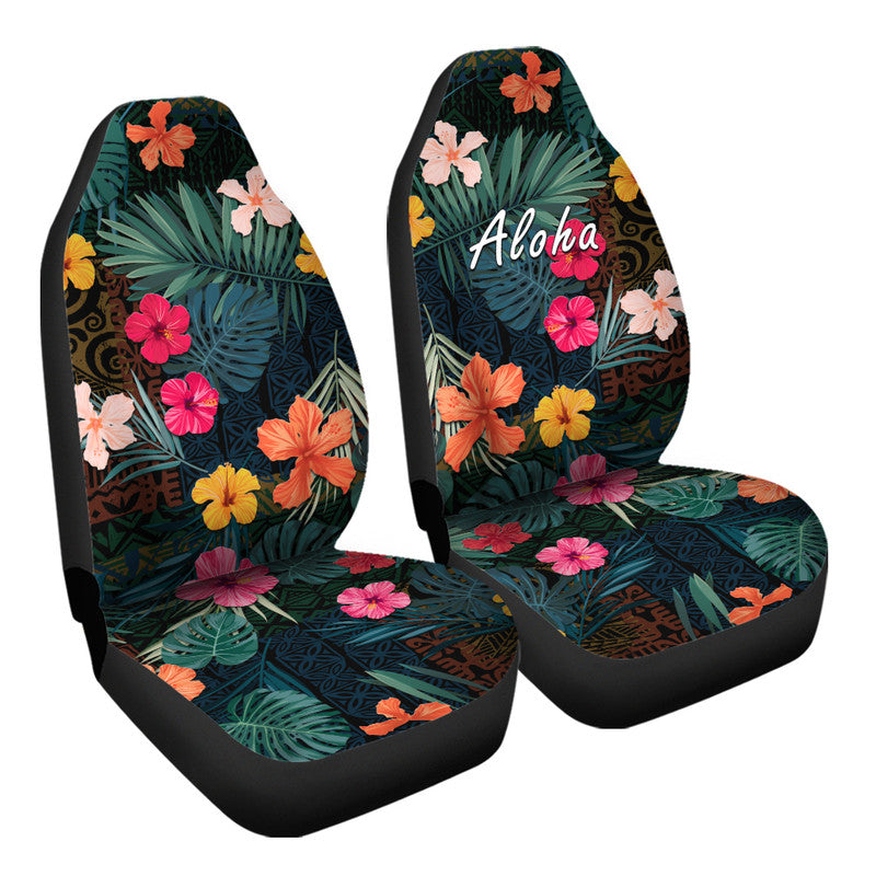 Hawaii Car Seat Cover Tribal Elements And Hibiscus Version LT9 - Wonder Print Shop
