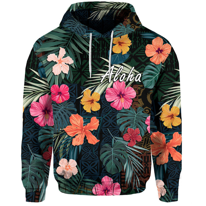 Hawaii Hoodie Tribal Elements And Hibiscus Version - Wonder Print Shop
