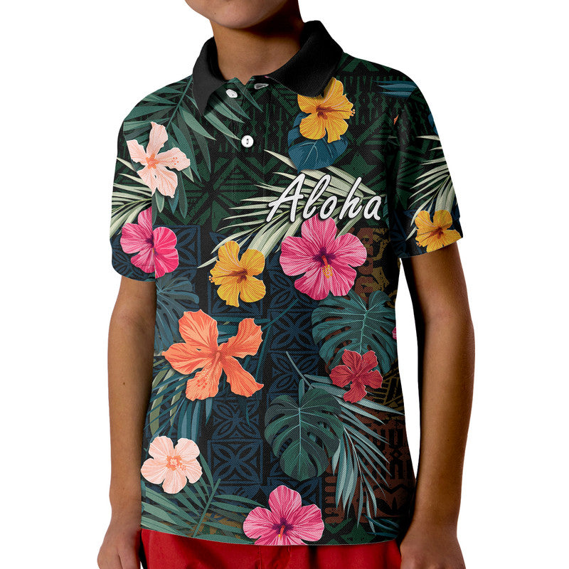 Custom Hawaii Polo Shirt Tribal Elements And Hibiscus Version - Wonder Print Shop