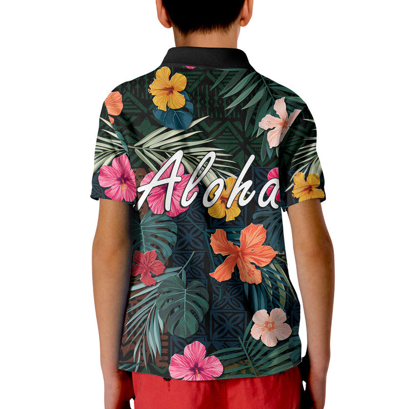 Hawaii Polo Shirt Tribal Elements And Hibiscus Version - Wonder Print Shop