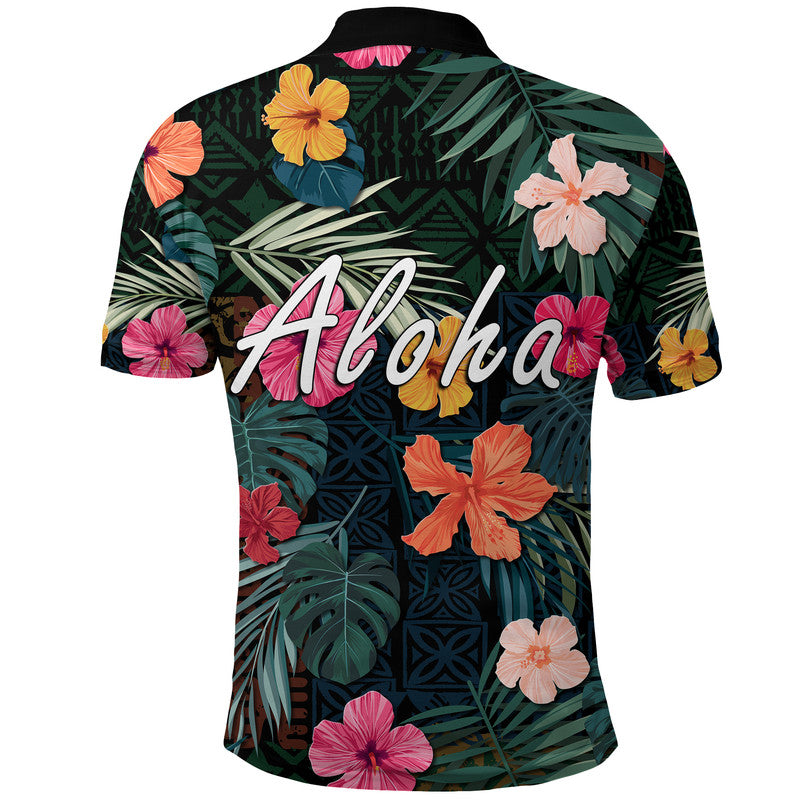 Hawaii Polo Shirt Tribal Elements And Hibiscus Version - Wonder Print Shop