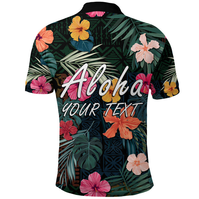 Custom Hawaii Polo Shirt Tribal Elements And Hibiscus Version - Wonder Print Shop