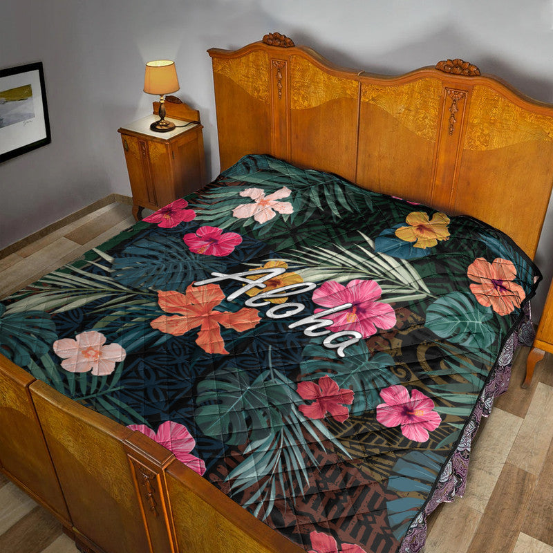 Hawaii Premium Quilt Tribal Elements And Hibiscus Version - Wonder Print Shop