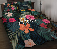 Hawaii Quilt Bed Set Tribal Elements And Hibiscus Version - Wonder Print Shop