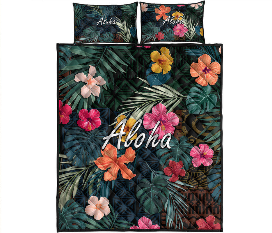 Hawaii Quilt Bed Set Tribal Elements And Hibiscus Version - Wonder Print Shop