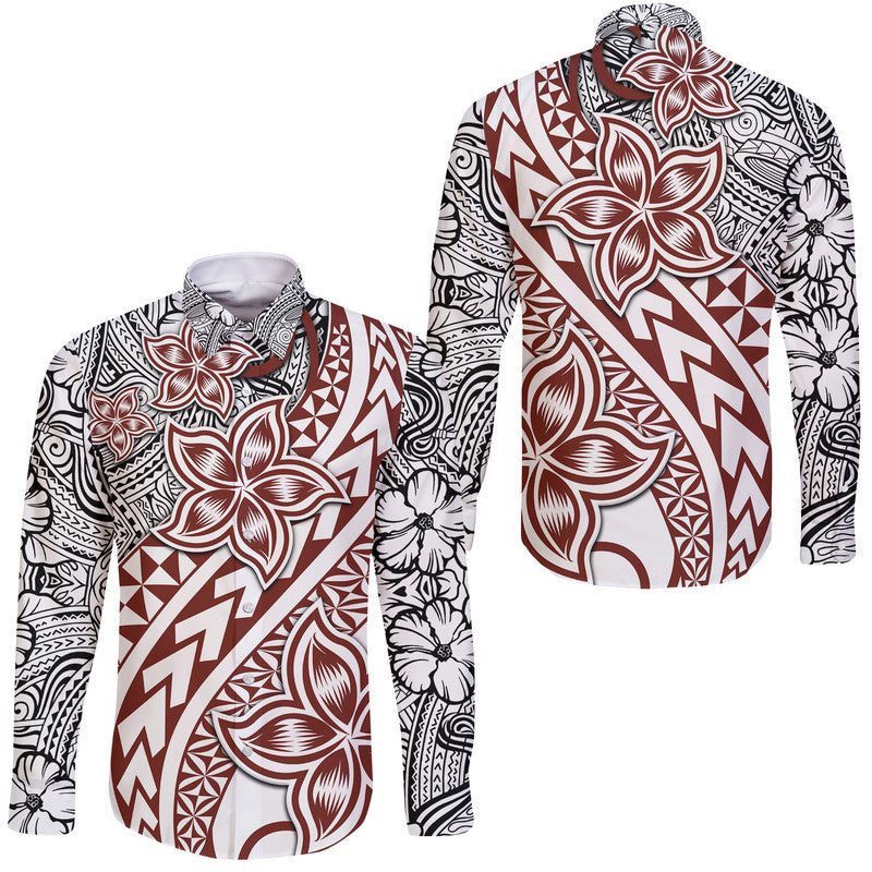 Traditional Polynesian Tribal Tattoo Retro Hawaii Long Sleeve Button Shirt - Wonder Print Shop