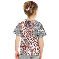 Polynesian tattoo T-shirt back view with floral print and zigzag tribal stripe in red